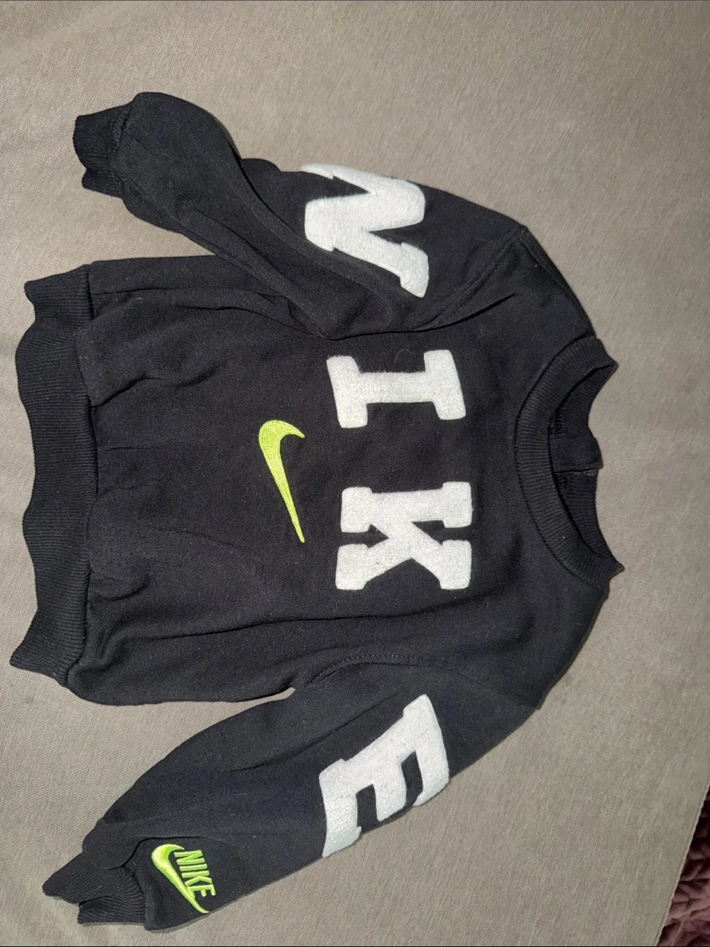 18M Nike Toddler Black Logo Sweatshirt with Neon Swoosh